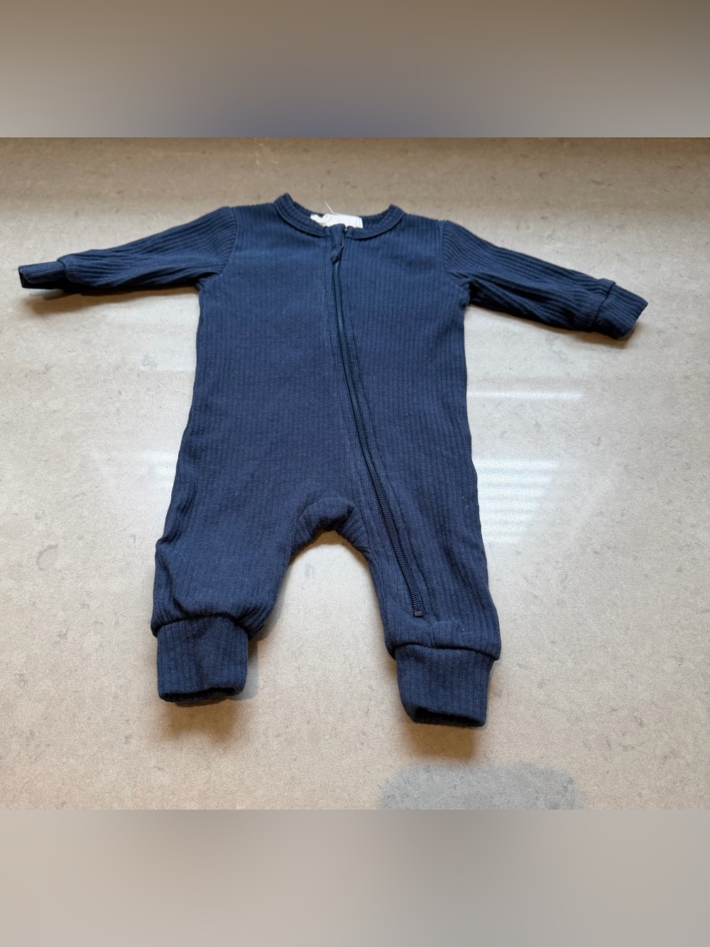 Petit lem Organic newborn Ribbed Navy Zip-Front Kids One-Piece